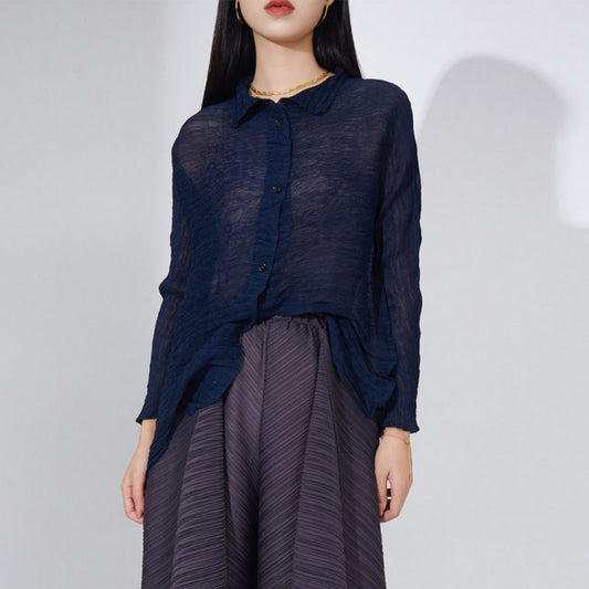 2025 Irregularly Folded Casual Shirt Top Loose Versatile Temperament Shirt Jacket Women's Thin Sunscreen Shirt