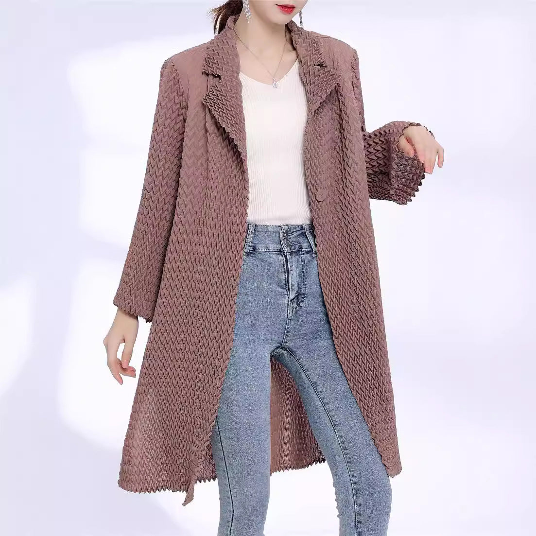 2025 three-dimensional pleated trench coat women's medium and long high-end spring and autumn women's clothing new high-end cardigan jacket women