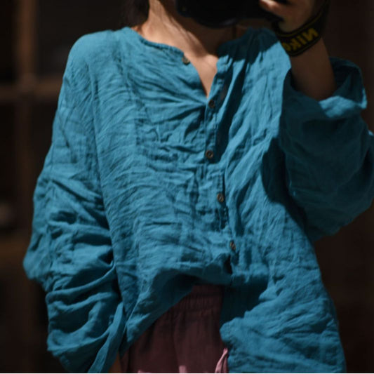 2025  23/7/Linen slave/Early autumn literary and retro soft waxy washed linen cardigan shoulder loose shirt