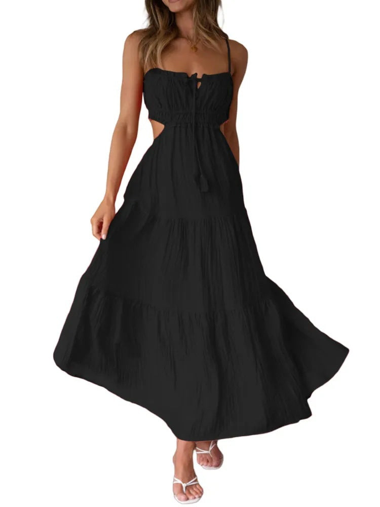 VLOVELAW Summer New Women's Cross-Border European and American Temperament Camisole Sexy Cutout Long Dress Backless Stitching Large Swing Dress