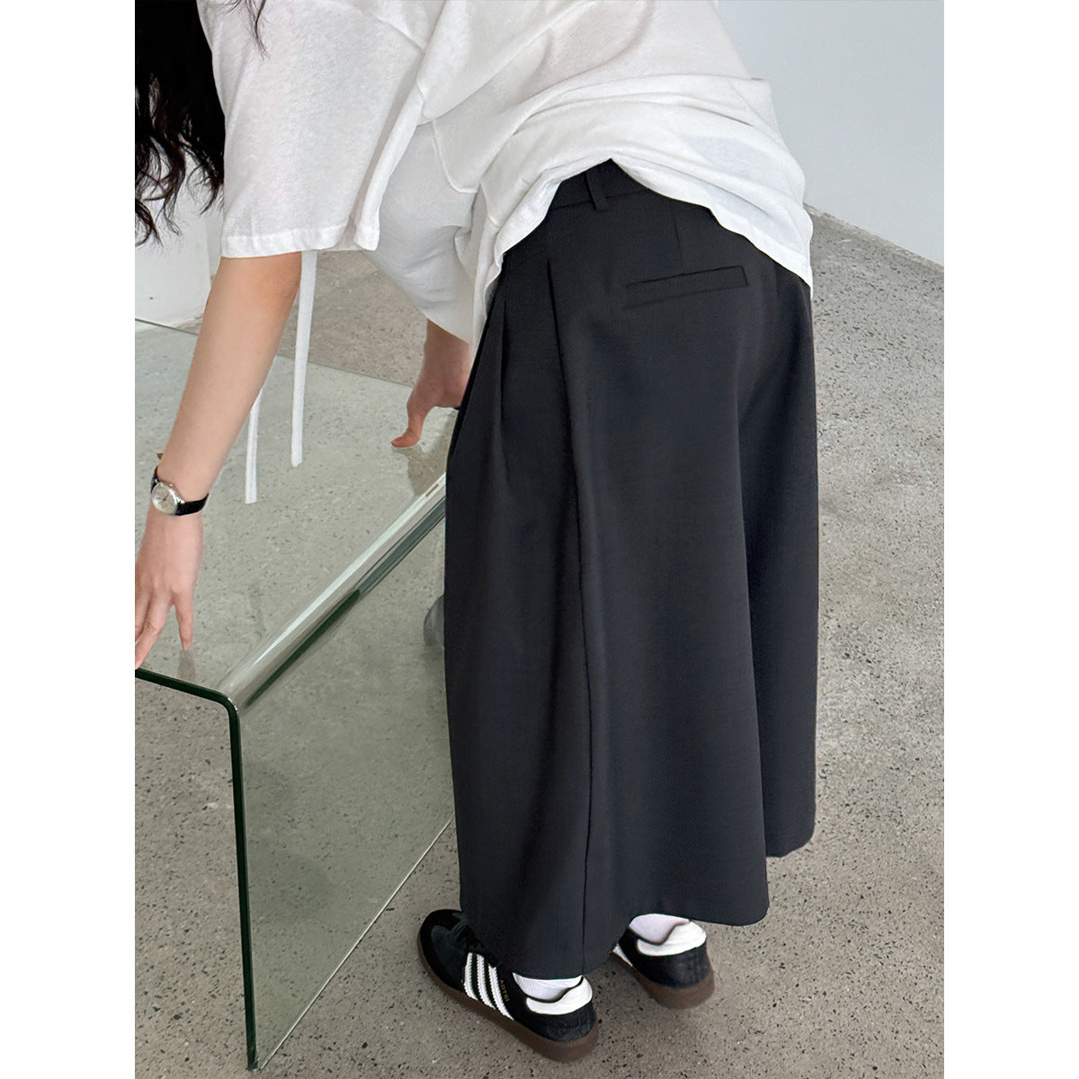 Luxi Japanese casual suit eight-point shorts women's summer new commuter pleated loose wide-leg straight-leg pants 1876