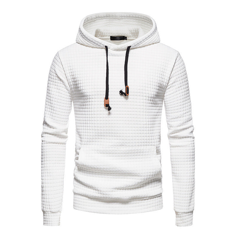 VLOVELAW popular Popular trade new Popularan size men's casual solid color jacquard men's plaid quilting cotton long-sleeved hooded sweater