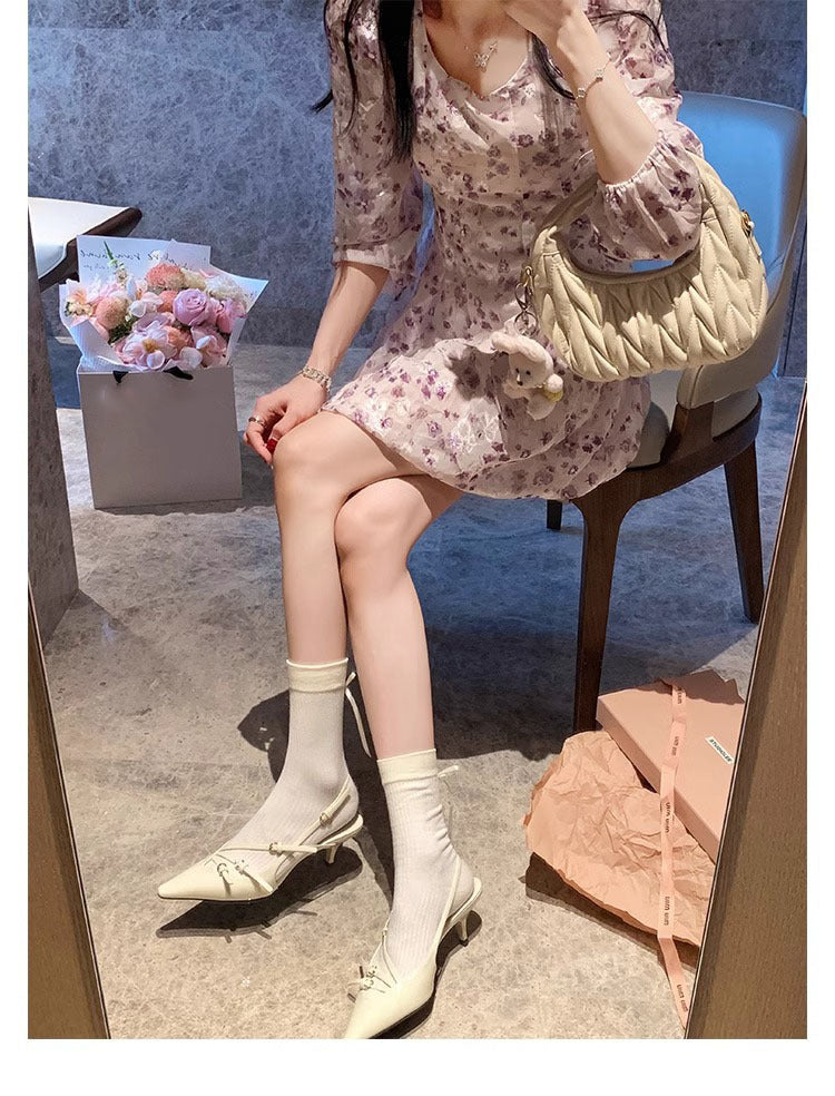 VLOVELAW Fashion Women's Genuine Leather Shoes Classy Shoes Sandals Women's with Pointed Toe High Heels Stiletto Women's Shoes Spring and Summer