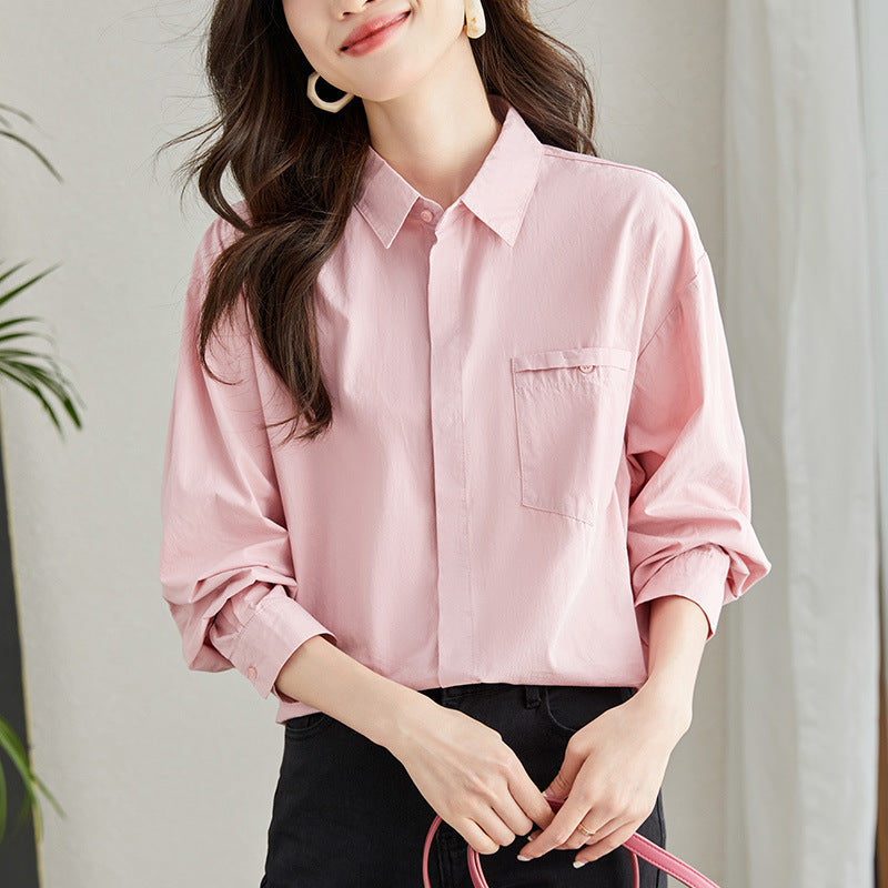 direct spring clothing new long-sleeved white pure cotton women's loose casual design niche shirt