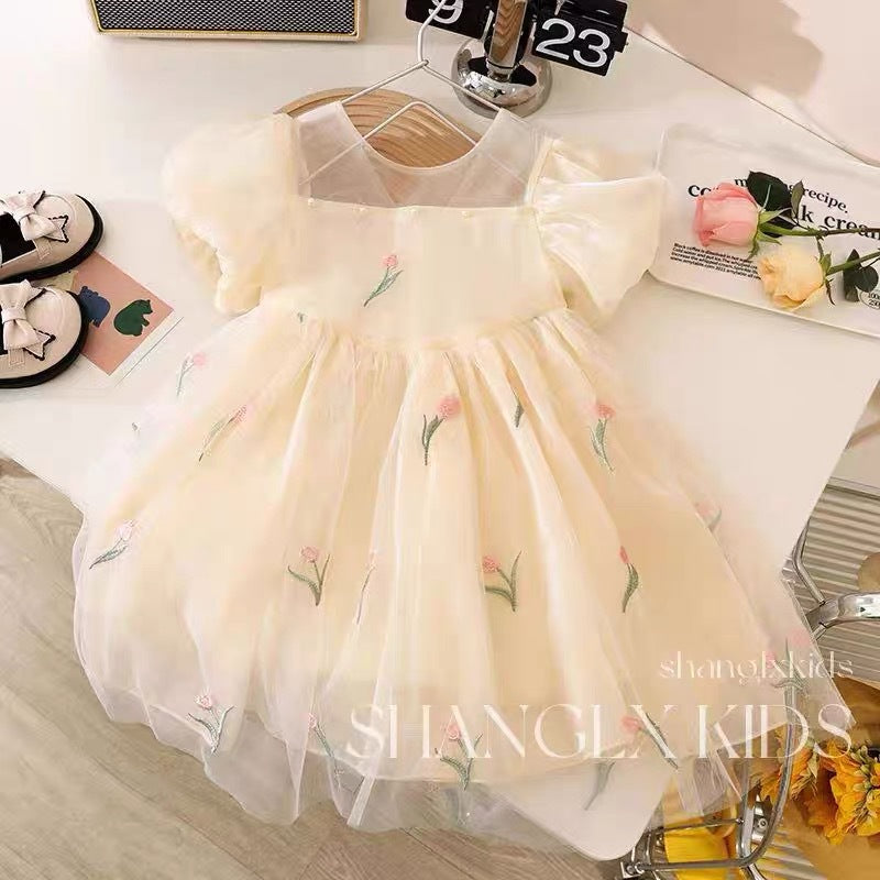 Girls Dress Summer 2025 New Korean Style Western Style Children's Bow Princess Dress Baby Girl Super Fairy Skirt