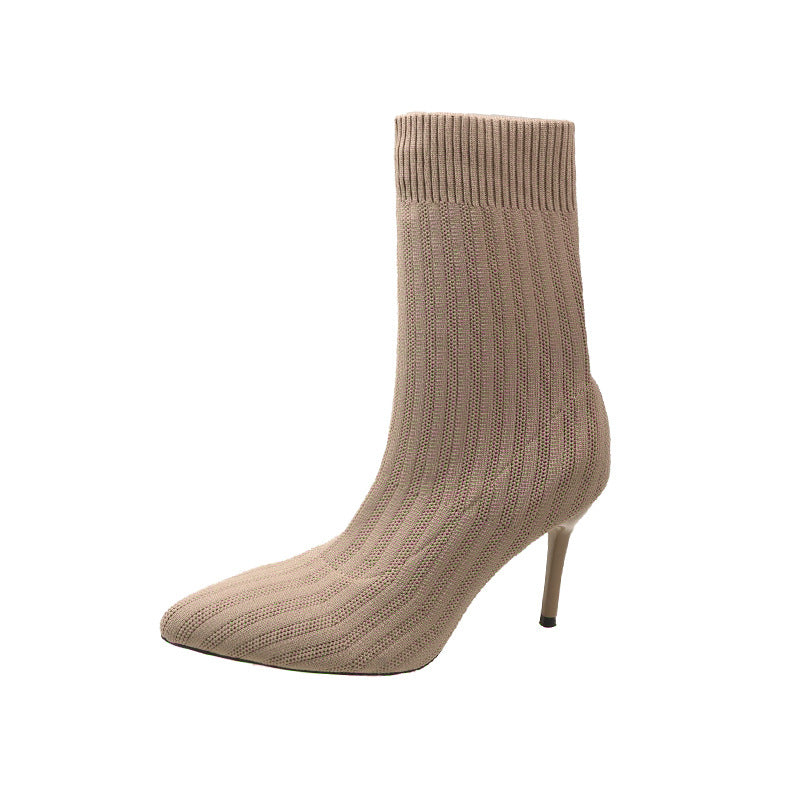 Cross-Border Oversized Knit Elastic Socks Boots New Internet Hot Casual Breathable High Heel Pointed Flying Woven Boots