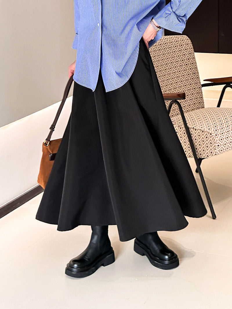 2025 Tachibana Spring Korean A-character temperament umbrella skirt retro loose casual simple drape skirt women 1587