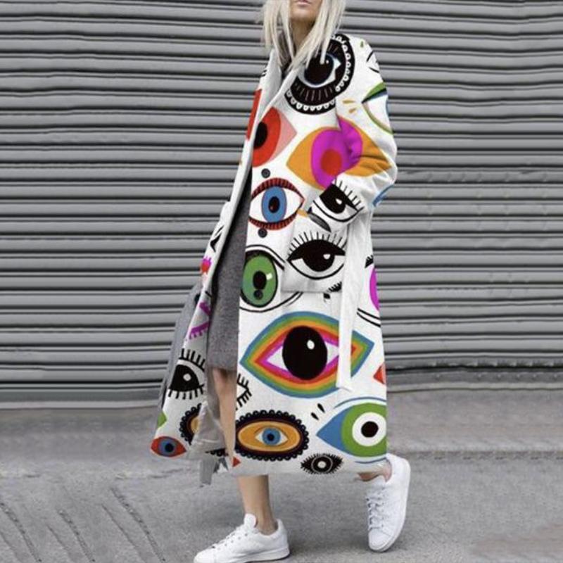New autumn Popular trade women's clothing ebay new long-sleeved lapel jacket printed woolen coat