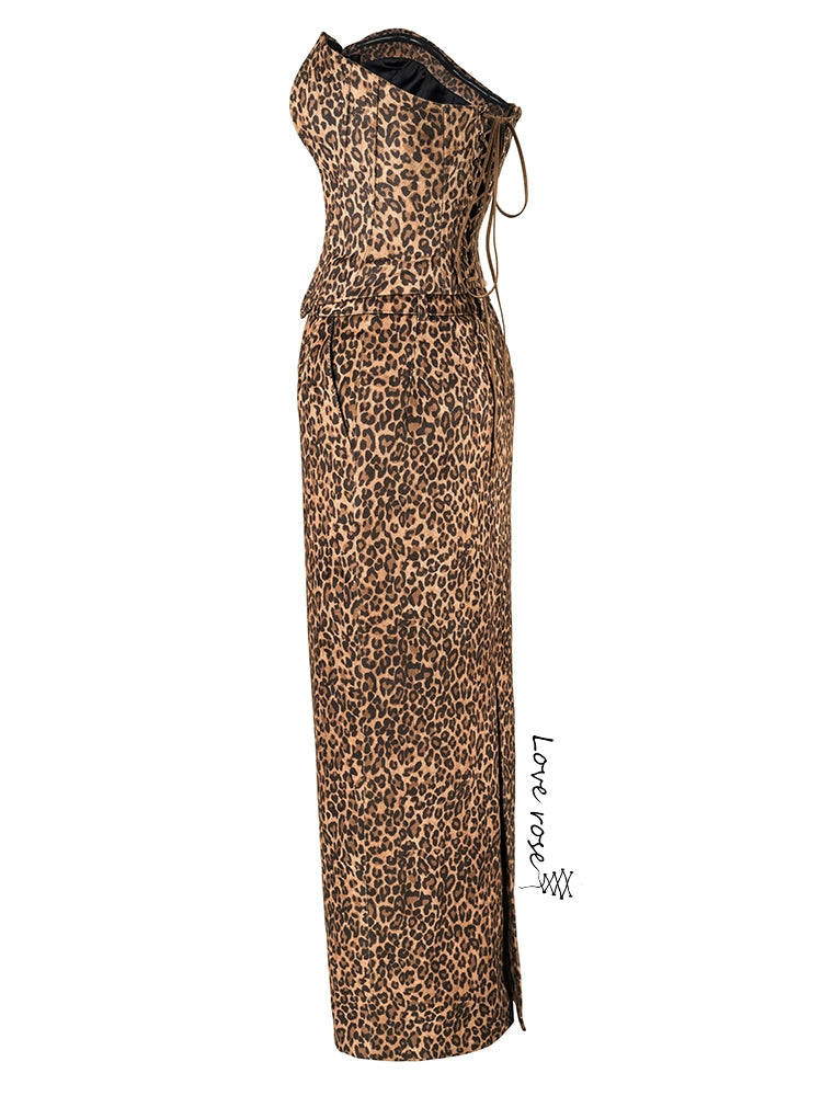 popular autumn and winter new women's clothing, original design sexy leopard print chest-wrapped tube top dress, strapless dress skirt