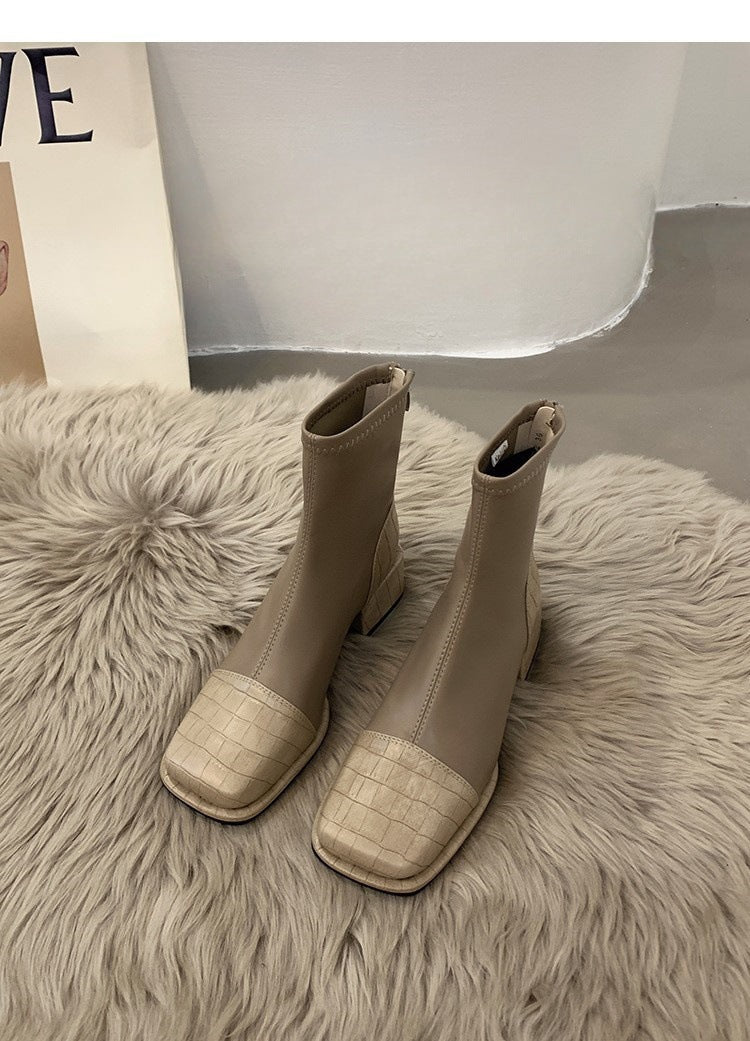 Coarse heel small bare boots British style Martin boots children spring and autumn popular new Chelsea boots single boots super fire short boots