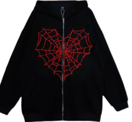 VLOVELAW 2025 Colored Spider Web Street Hip Hop Gothic Harajuku Y2k Black Zipper Hoodie Women, Harajuku Jacket Sweater Women
