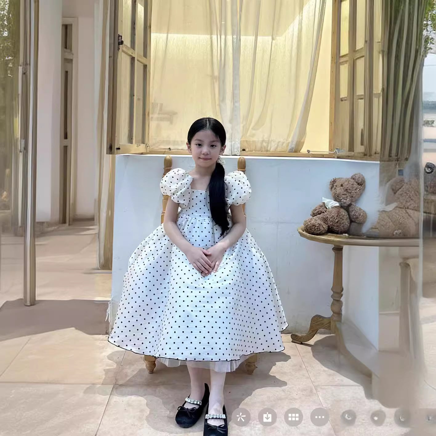 VLOVELAW Girls Dress Summer Advanced Pearl Puff Sleeve Polka Dot Formal Dress Birthday Dress 61 Princess Skirt