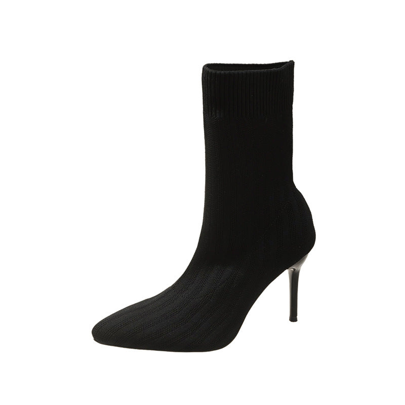 Cross-Border Oversized Knit Elastic Socks Boots New Internet Hot Casual Breathable High Heel Pointed Flying Woven Boots