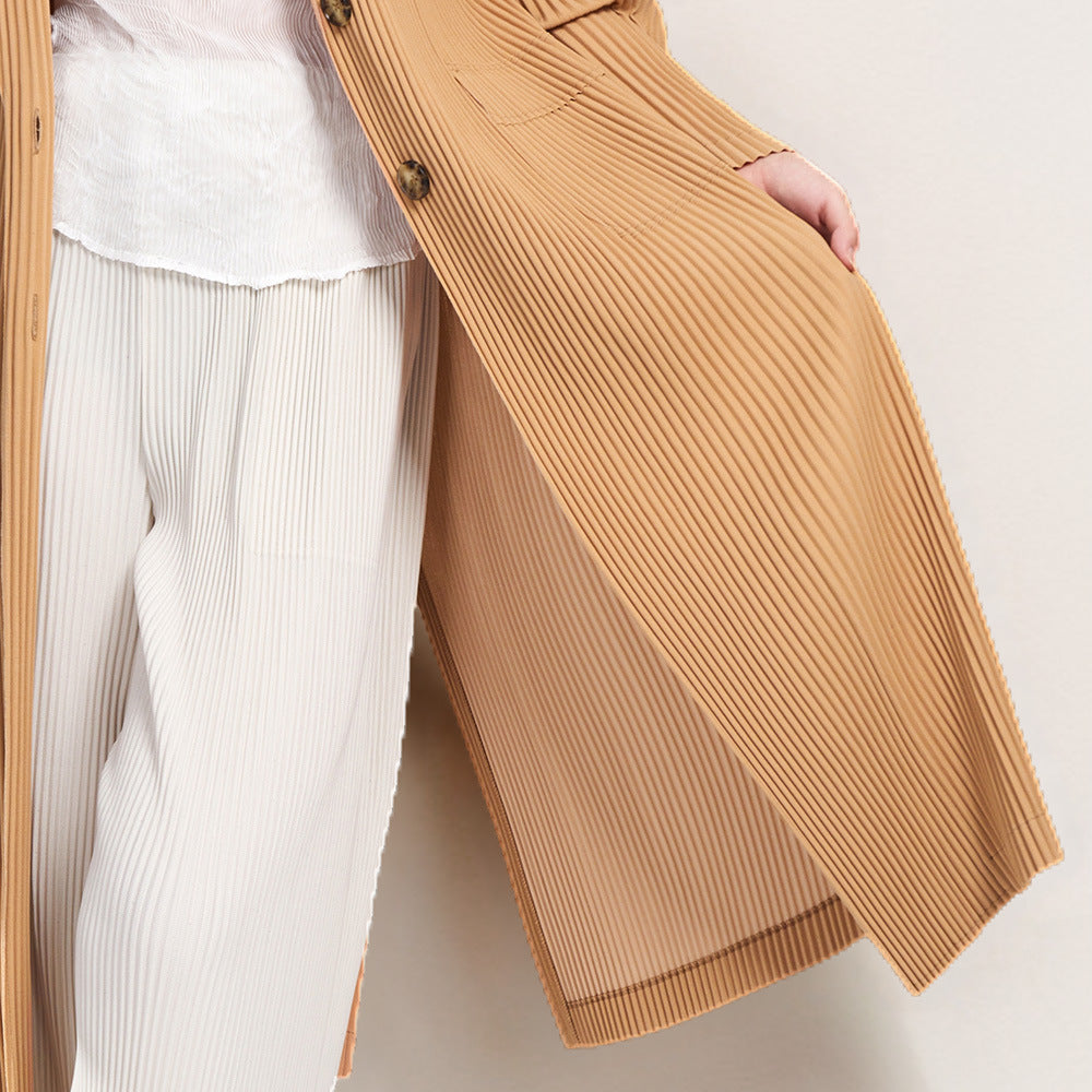 2025 trench coat autumn women's coat women's clothing high-end sense medium and long loose and thin pleated suit collar coat high-end