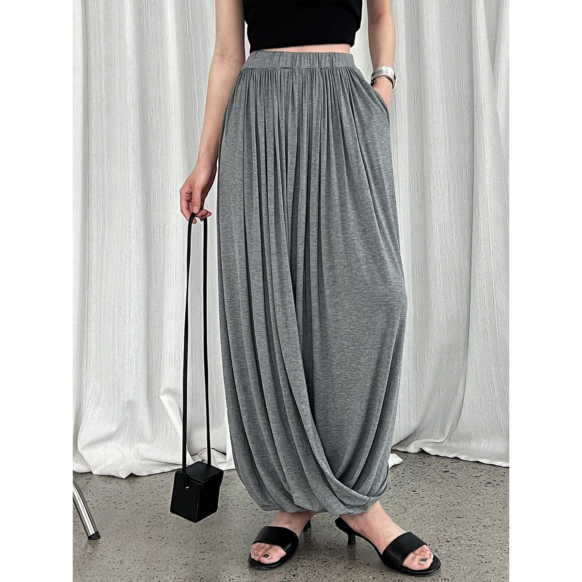 Luxi design sense Lenzing Modal kink skirt women's summer new high waist pleated knitted skirt 2676