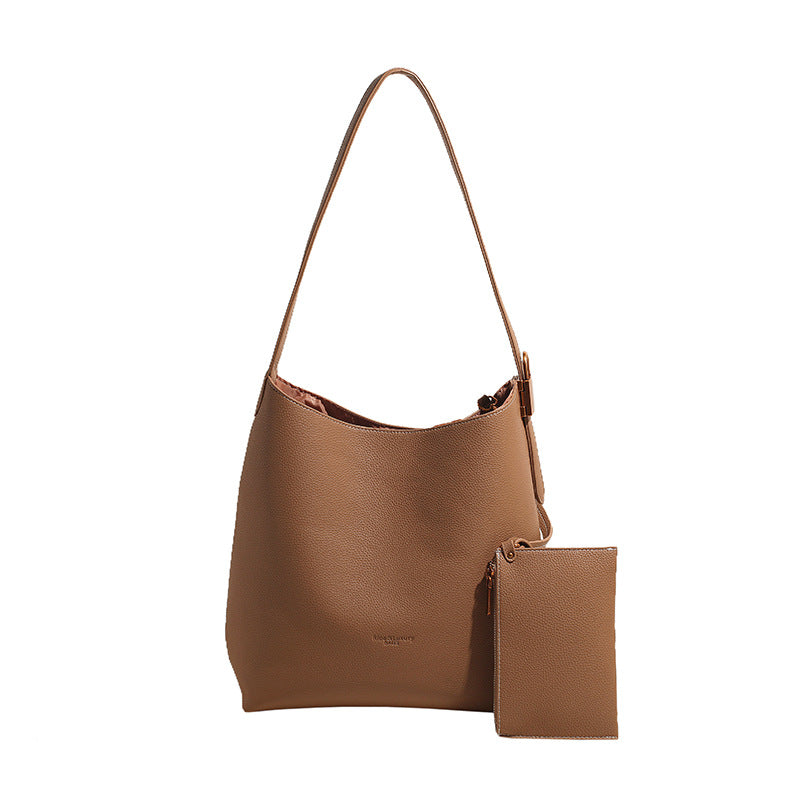 VLOVELAW 2025 Soft-faced large-capacity bag women's popular new shoulder bag simple retro high-end texture commuter messenger bucket bag