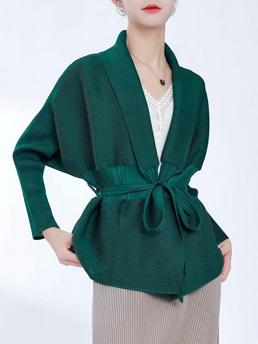 2025 Fashion versatile knitted sweater jacket women's cardigan design sense splicing pleated Korean wear early autumn top