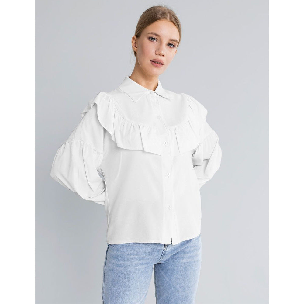 VLOVELAW ruffle edge shirt, 2025 spring popular new elegance temperament commuting versatile solid color shirt