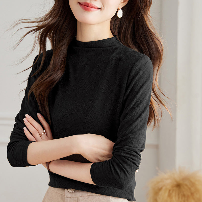 direct sales autumn and winter stand-up collar commuting simple long-sleeved micro-elastic knitted bottoming shirt women's top T-shirt