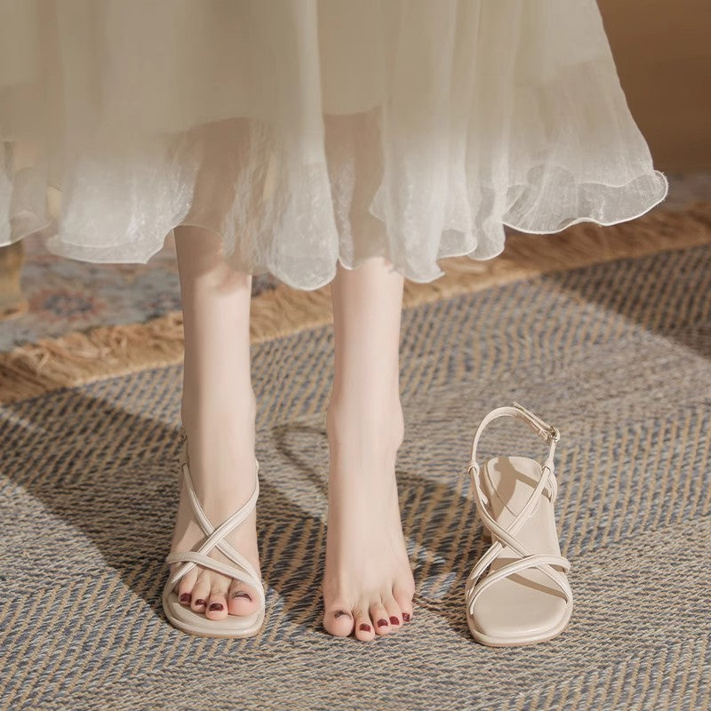 Retro Roman Sandals for Women New Summer Chunky Heel Outdoor Fairy Style High Heel Niche Inner Match Match Skirt