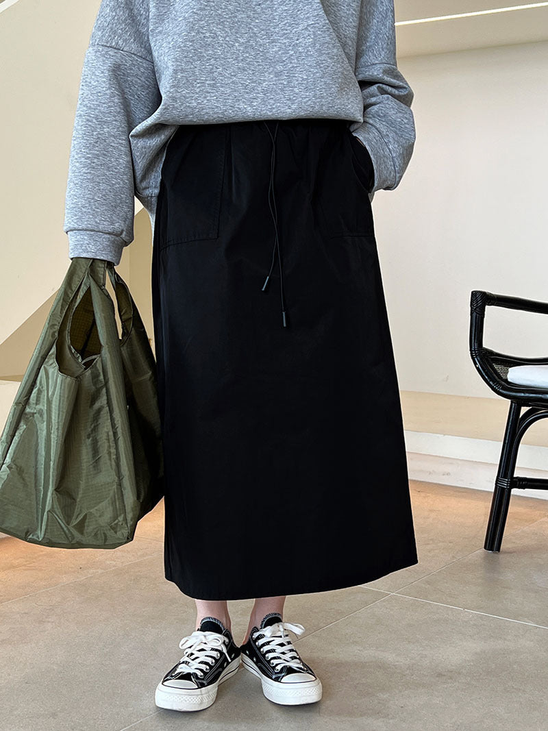 Luxi, retro drawstring tooling skirt new design sense thin straight skirt high waist skirt 9617