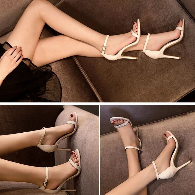 VLOVELAW Ankle-Strap High Heels Sandals Female Summer New Stiletto Open Toe Black Sexy All-Matching Trending Girl Fairy
