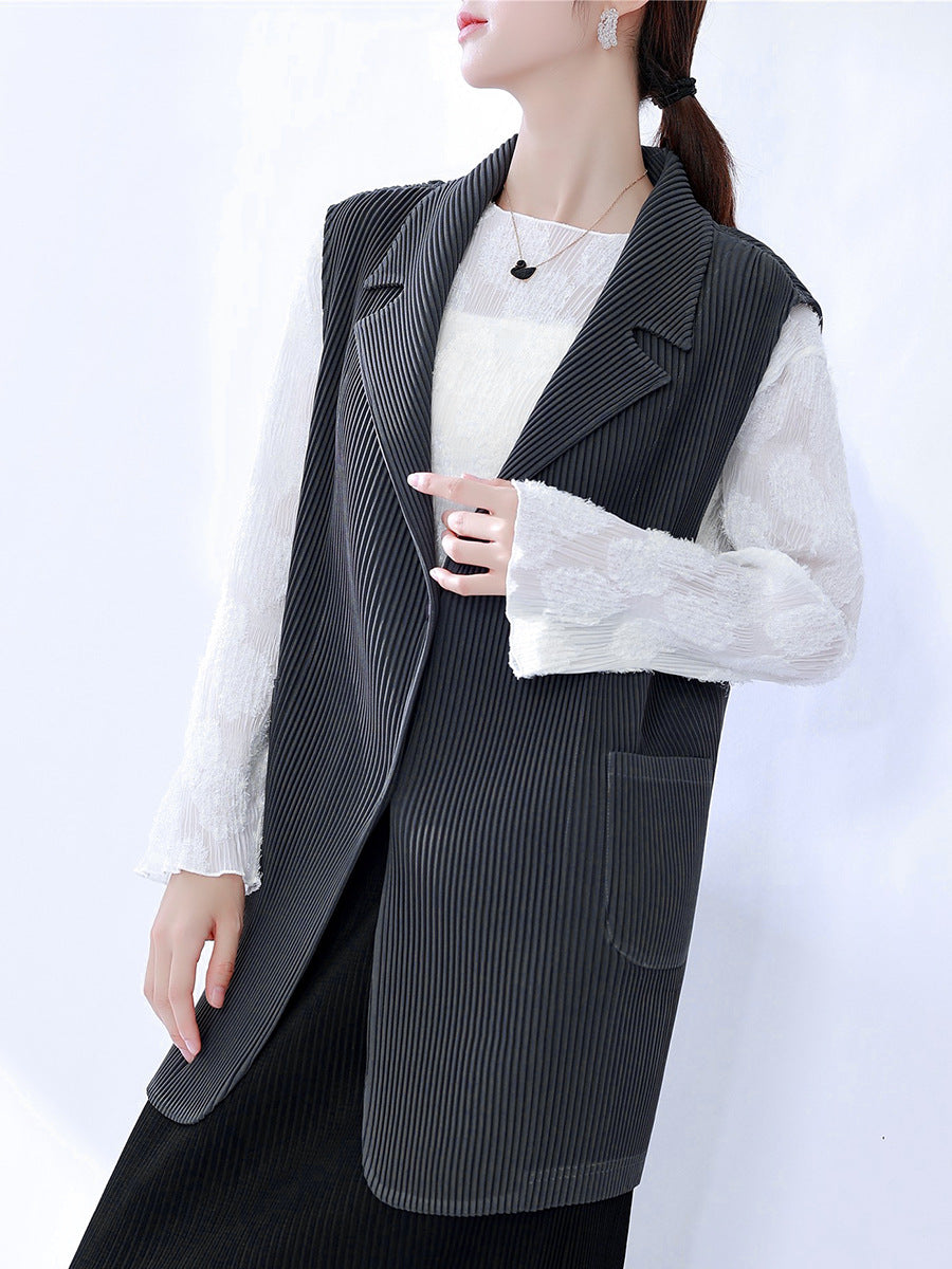 2025 counter knitted vest women wear autumn and winter new fashion high-end suit collar sleeveless jacket versatile