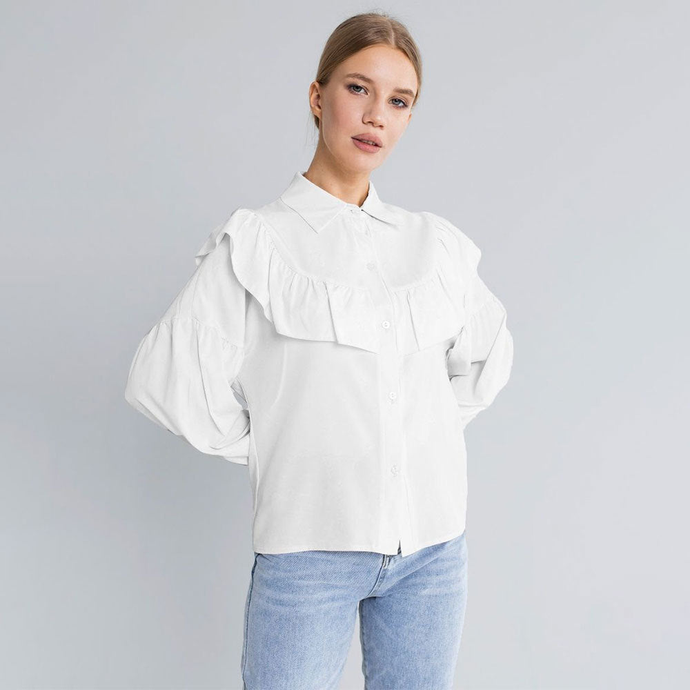 VLOVELAW ruffle edge shirt, 2025 spring popular new elegance temperament commuting versatile solid color shirt