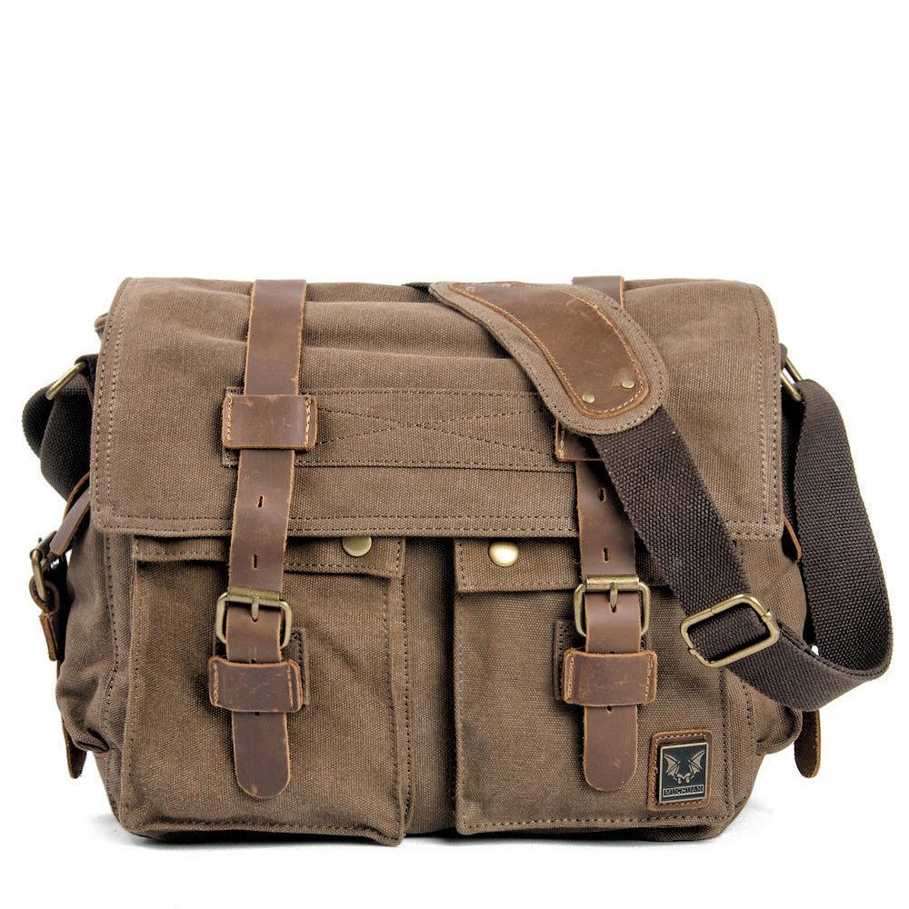 VLOVELAW 2025 Muchuan cloth bag, wholesale 2025 retro canvas with mad horse leather men's and women's mail carrier bag single shoulder casual satchel