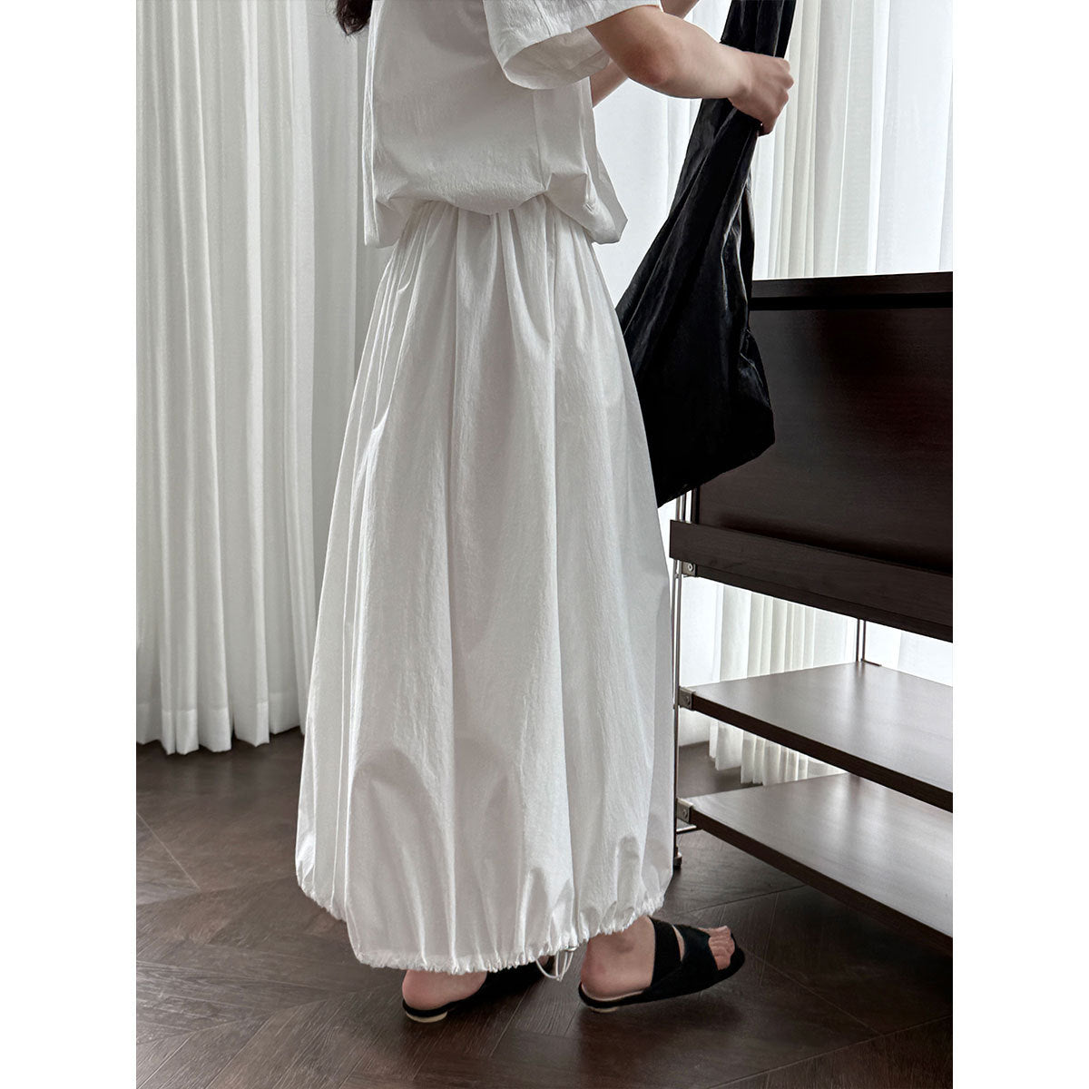 Luxi, Korean version of simple and light short-sleeved top + puffy skirt two-piece suit women's summer new 5116