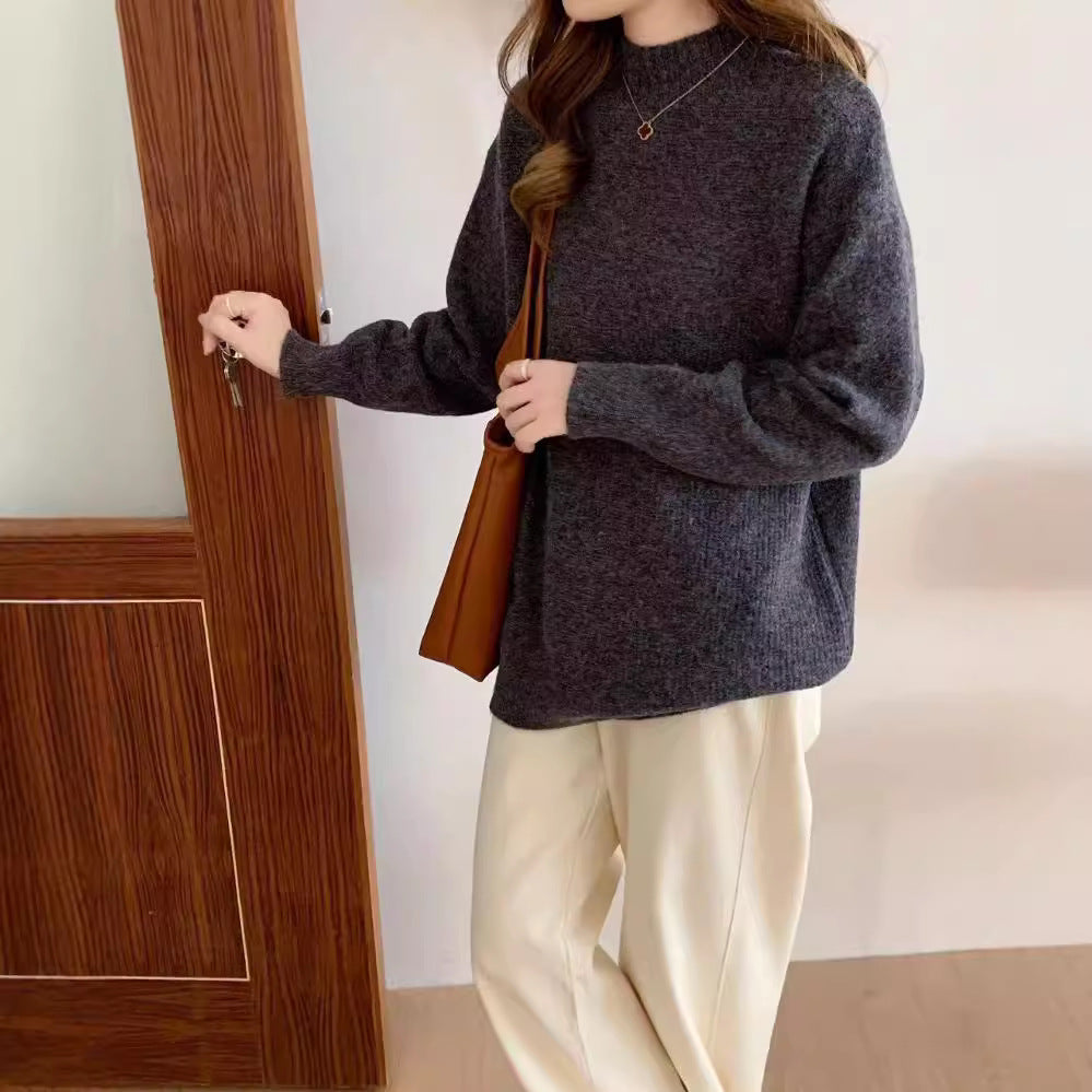 VLOVELAW Semi-turtleneck sweater women's autumn and winter New new loose retro lazy style solid color pullover soft waxy thickened knitted sweater