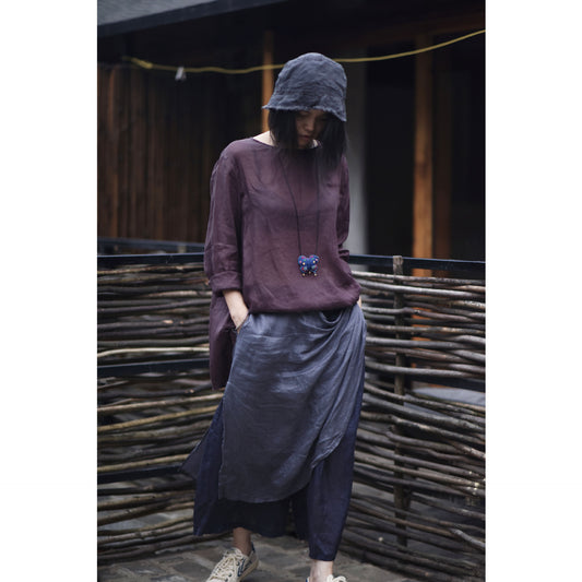 2025    21/8 Mori, Ramie, Early Autumn New Products Simple Literary Basic Crew Neck Pullover Bottom Shirt