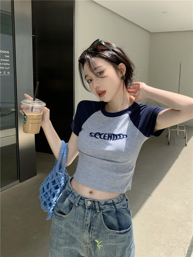 VLOVELAW Pure Desire Style Short Student Top Hot Girl Slim Fit Summer New Short Sleeve T-shirt Female American Design Sense Ins