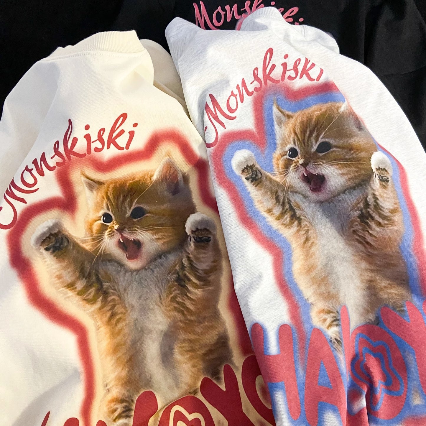 VLOVELAW Pure Cotton Good Goods American Summer Cute Cat Print Loose Leisure All-Matching Short Sleeve T-shirt Women's Half Sleeve Shirt Fashion