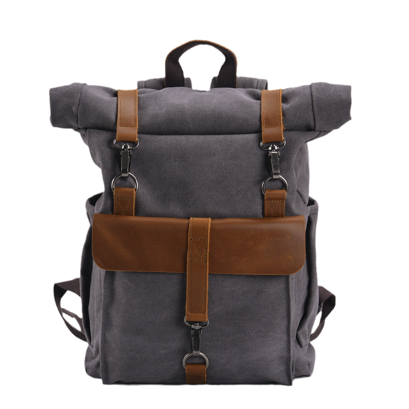 VLOVELAW 2025 Muchuan retro canvas men's bag backpack college style school bag with first layer cowhide roll top expansion outdoor mountaineering bag