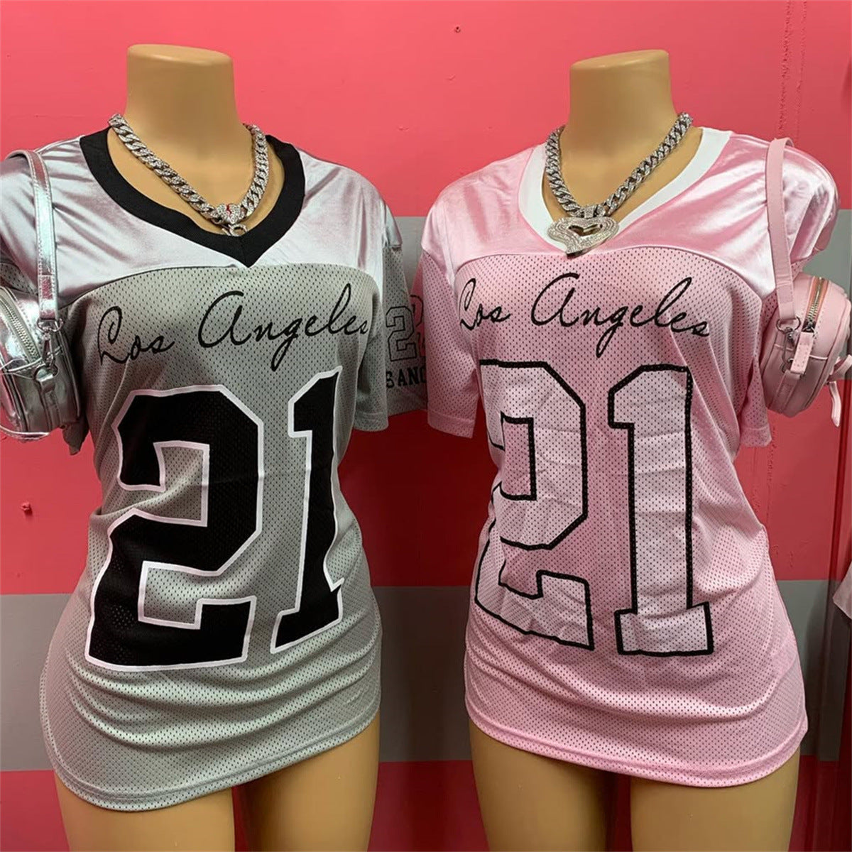 new New fashion street printing contrasting colors loose casual short-sleeved top V-neck sports style T-shirt women's clothing