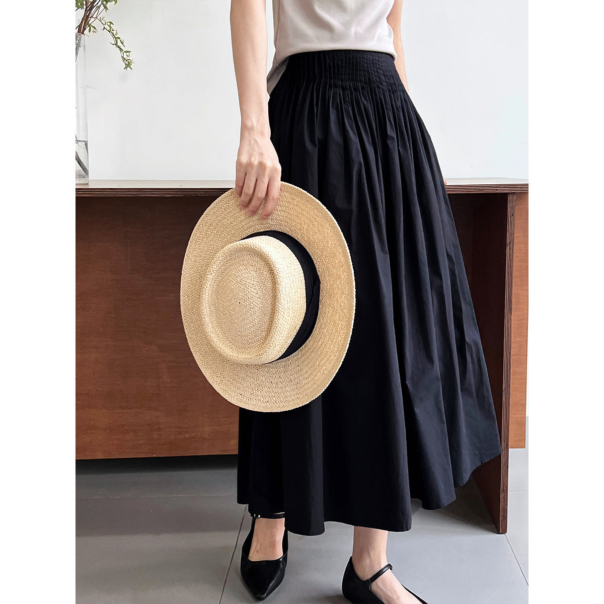 Luxi, pink high-waisted temperament design sense pleated big pendulum A-shaped skirt medium and long sweet umbrella skirt women 1626