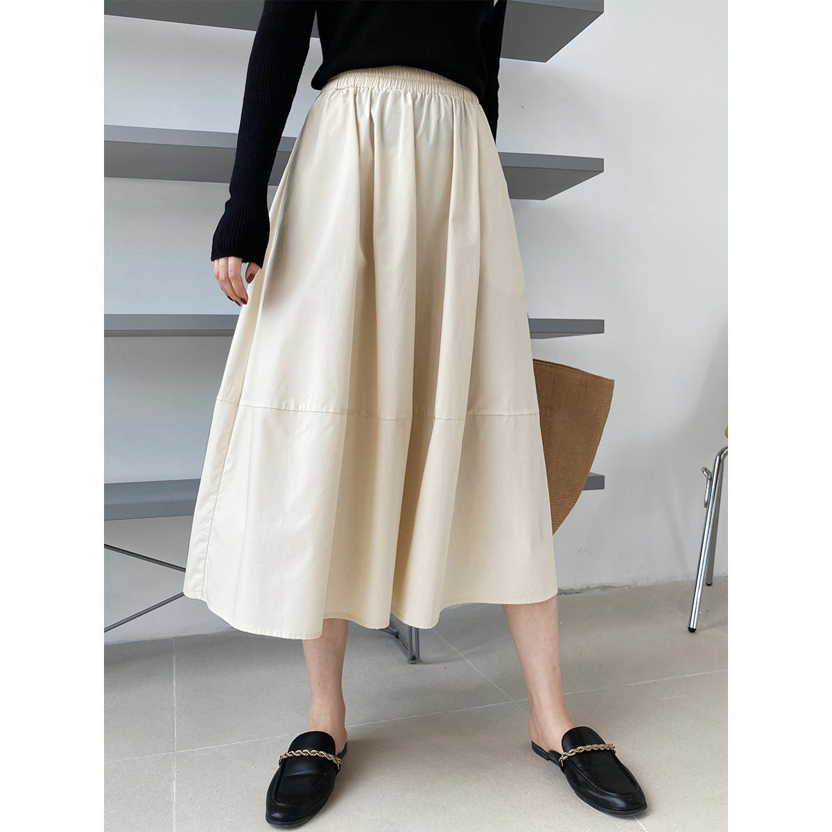 Luxi, the new autumn high-waisted and thin fluffy A-shaped skirt skirt, elastic waist medium and long swinging umbrella skirt 332
