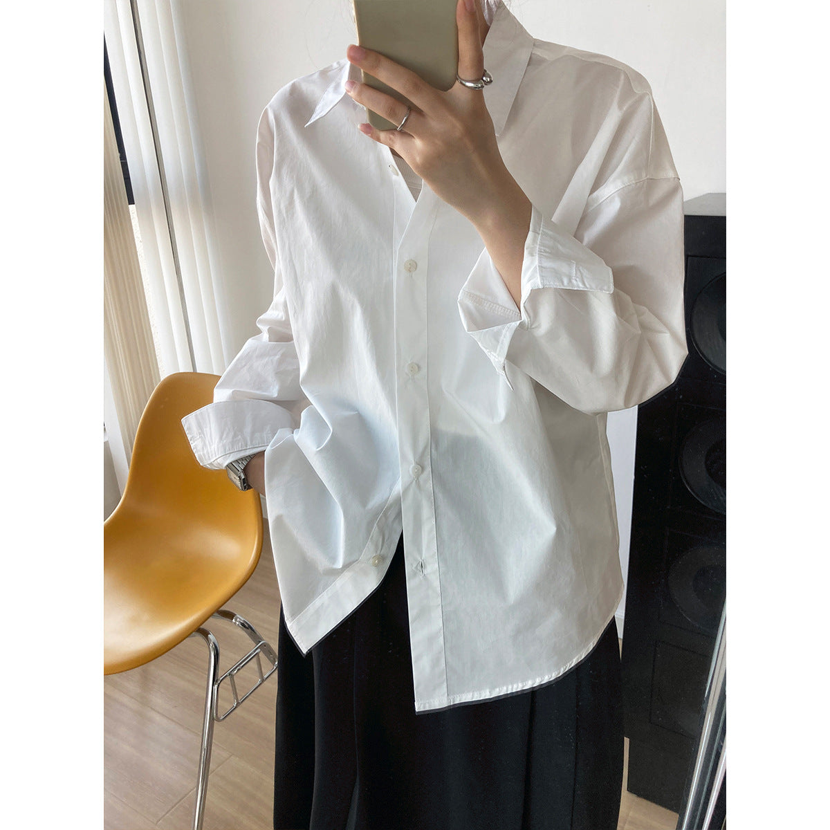 Luxi, spring new 60 cotton solid color long-sleeved shirt women's simple loose outer stacked casual shirt 319