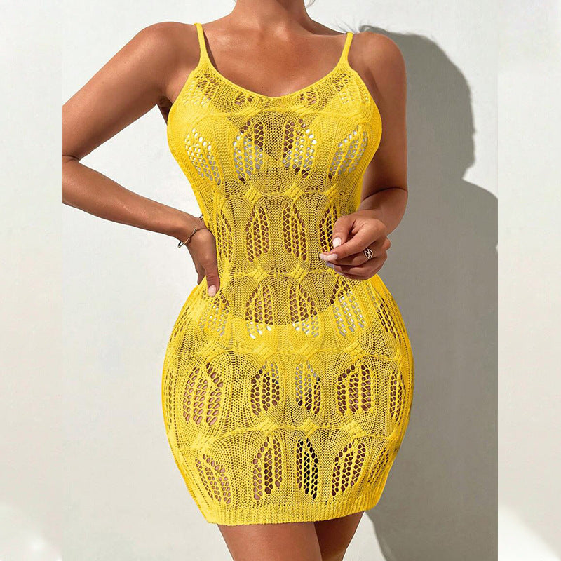 VLOVELAW 2025 summer new beach skirt women's solid color sexy knitted hollow beach bikini swimsuit blouse sunscreen clothing