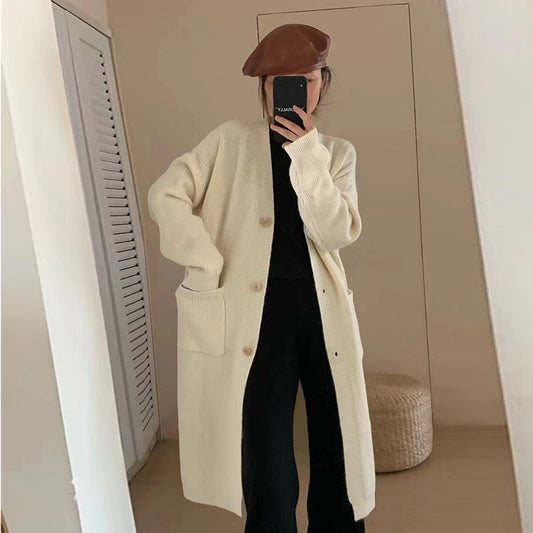 VLOVELAW Knitted large-size cardigan women's autumn and winter new Korean version loose lazy style 2025 style medium and long thickened sweater jacket tide