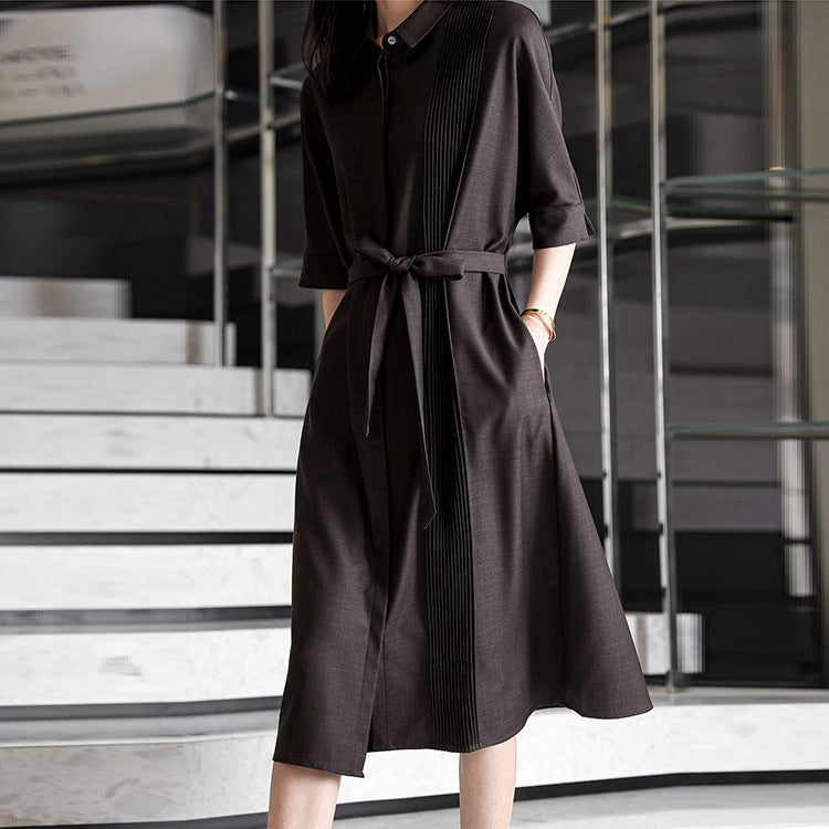 2025 Japanese commuter wool shirt skirt, high sense  summer new temperament women's clothing, medium and long dress
