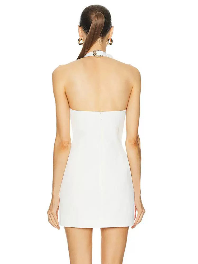 Sexy pure temperament V-neck halter hanging neck, hip wrapping and thin dress niche design unique and beautiful short skirt women