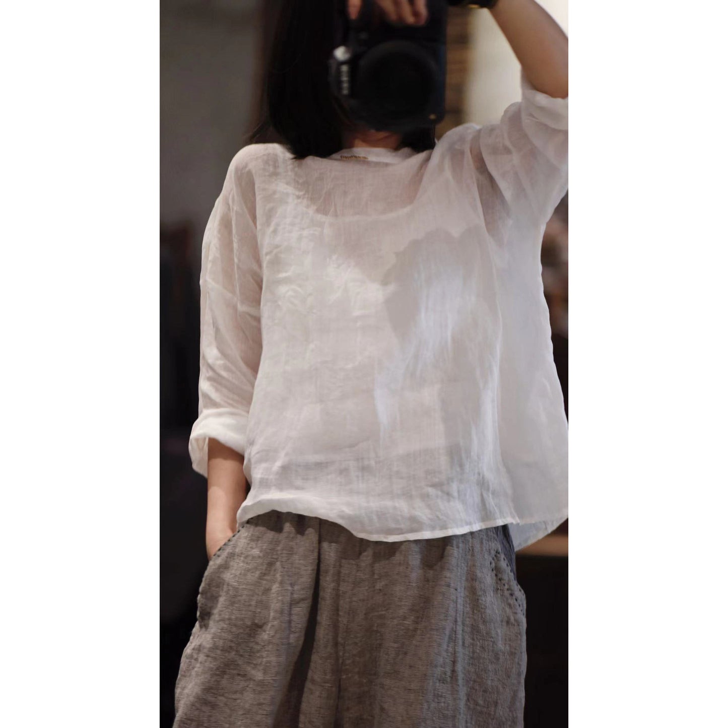 2025  22/5 small master, literary and retro light and casual pullover, one-word collar summer sunscreen ramie shirt