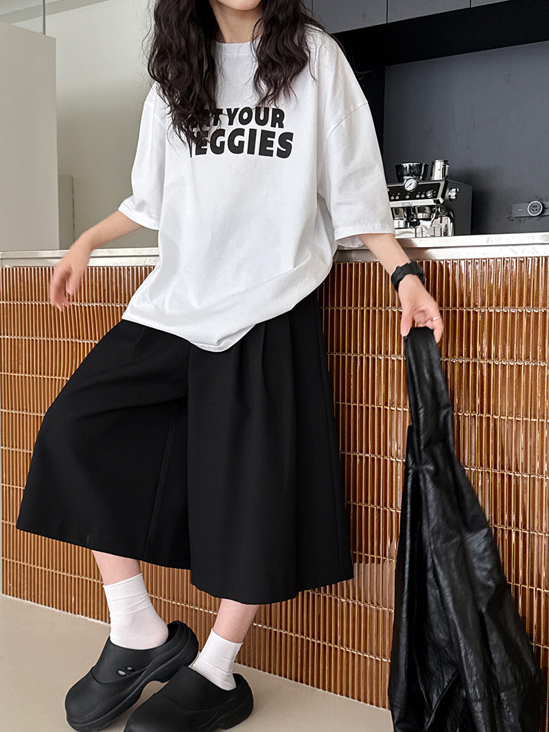 Luxi Japanese casual suit eight-point shorts women's summer new commuter pleated loose wide-leg straight-leg pants 1876