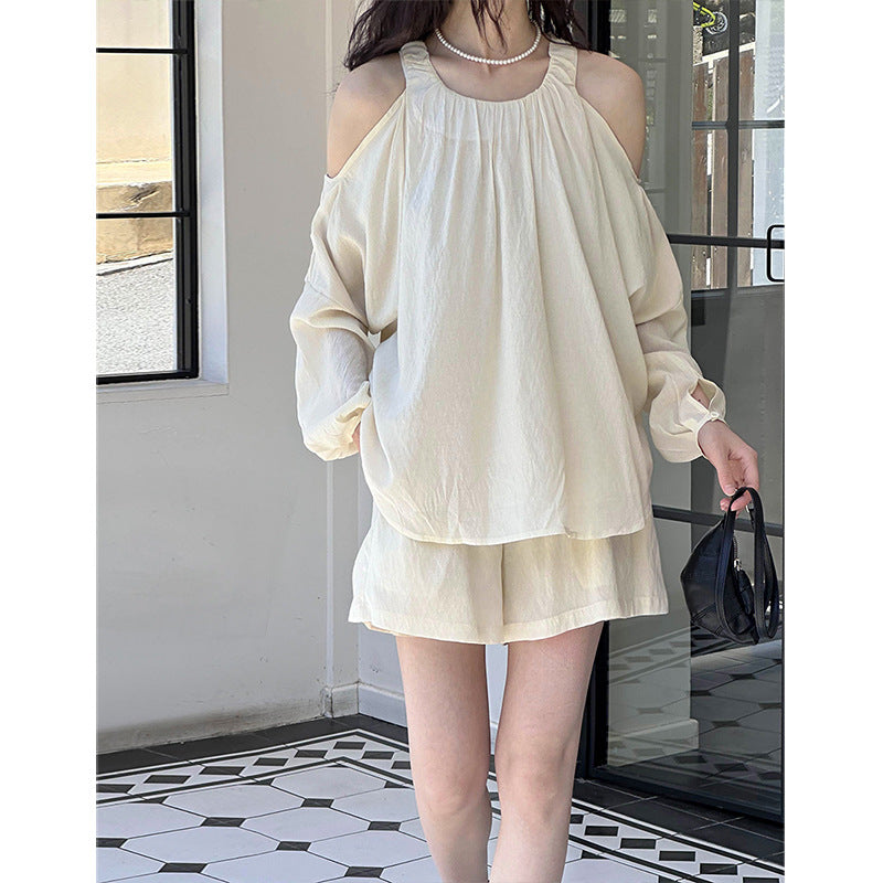 2025 Tachibana, spring new salt style dress suit, solid color shoulder long-sleeved shirt, a-word shorts 932-1