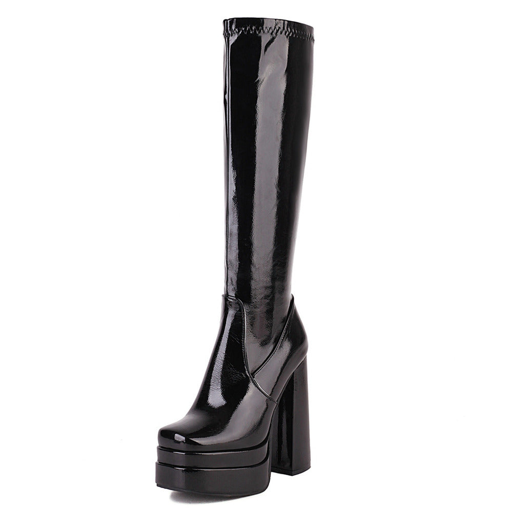 40-45 plus Size Boots Cross-Border Foreign Trade Women's Shoes 22 Autumn and Winter New Women's Boots Thick Bottom Chunky Heel High Heel High Tube