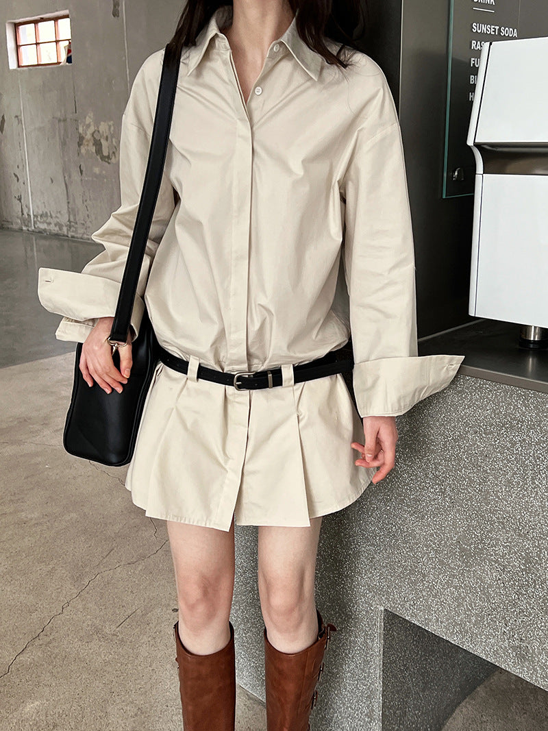 Luxi shirt dress women's spring new design sense Polo collar temperament thin shirt short skirt 9711