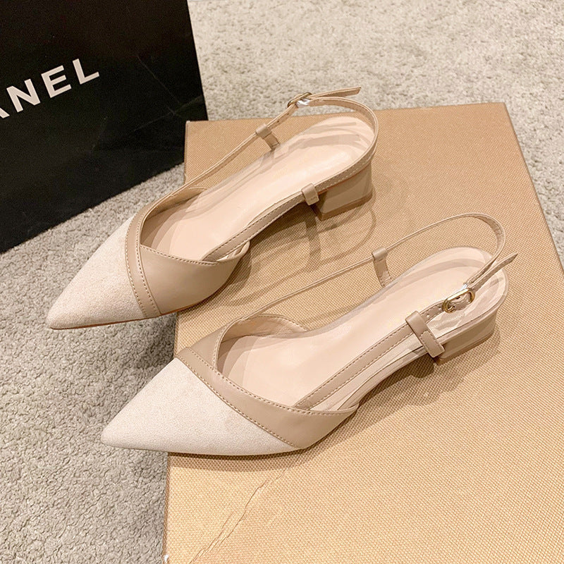 VLOVELAW Style Closed Toe Sandals Pointed Toe Strap Nude High Heels Women's Summer New Thick Heel Shoes 5cm