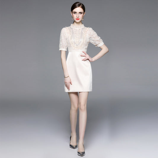 celebrity niche heavy industry bead embroidered short skirt light luxury temperament slim dress women's  summer new